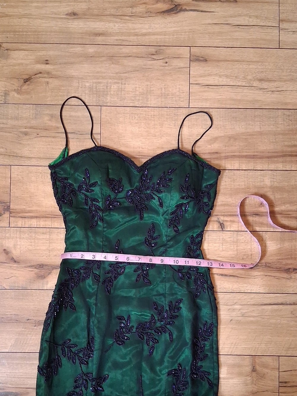 Women's Emerald Green Beaded Spaghetti-Strap Floor Length Evening Gown Size S - Picture 15 of 16